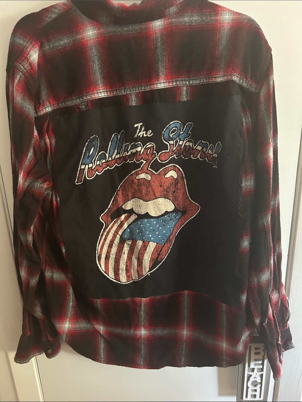 the Rolling Stones Red & Black Plaid Shirt with Iconic Tongue Graphic XL